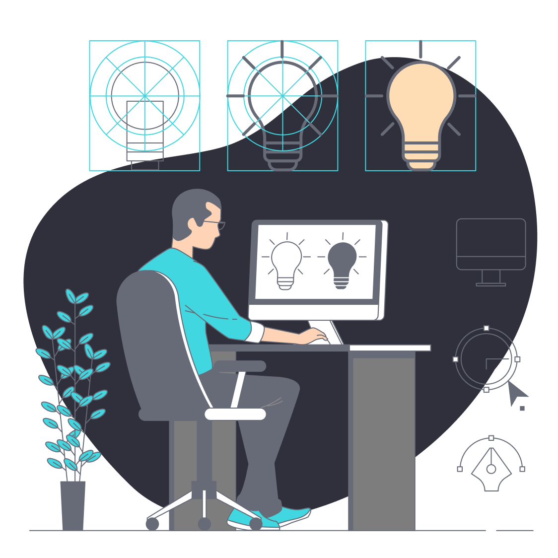 Person arbeitet fokussiert am Computer – Illustration für Webdesign mit klarer Strategie bei Nova Fortis