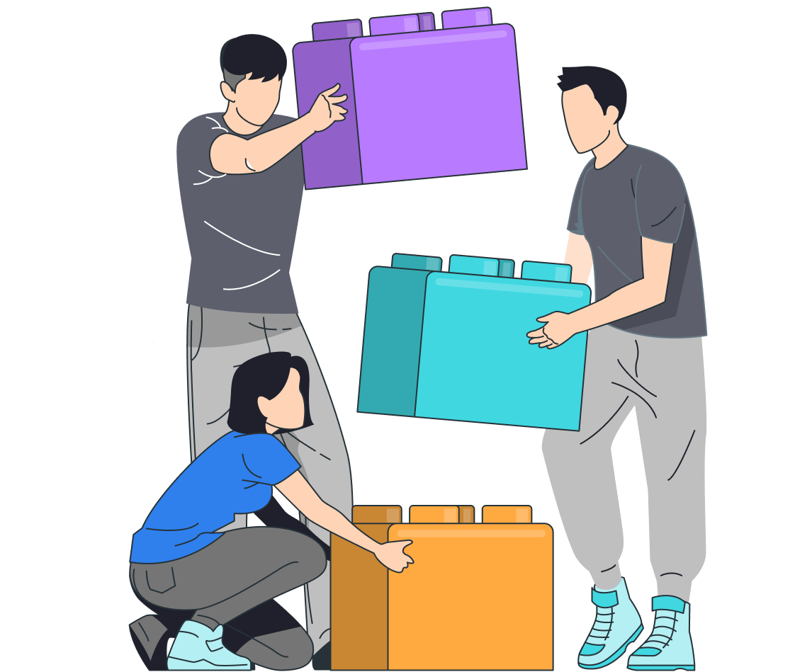 Team baut gemeinsam eine Lösung – Illustration auf der Nova Fortis Website